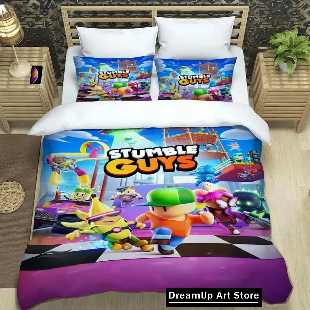 3D Game Cartoon Stumble-guys Bedding Set Quilt Cover Bed Cover with Pillowcase Twin Single Queen King Size Boys Adult Home