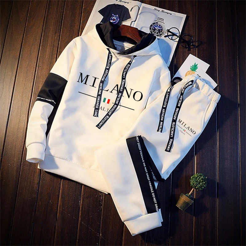 Heiße Verkäufe Herren Trainingsanzug Casual Print Sweatshirts Einteilige Hoodie Hosen Sport Jogging Herren Kleidung HerbstWinter Sportswear – Detail 3