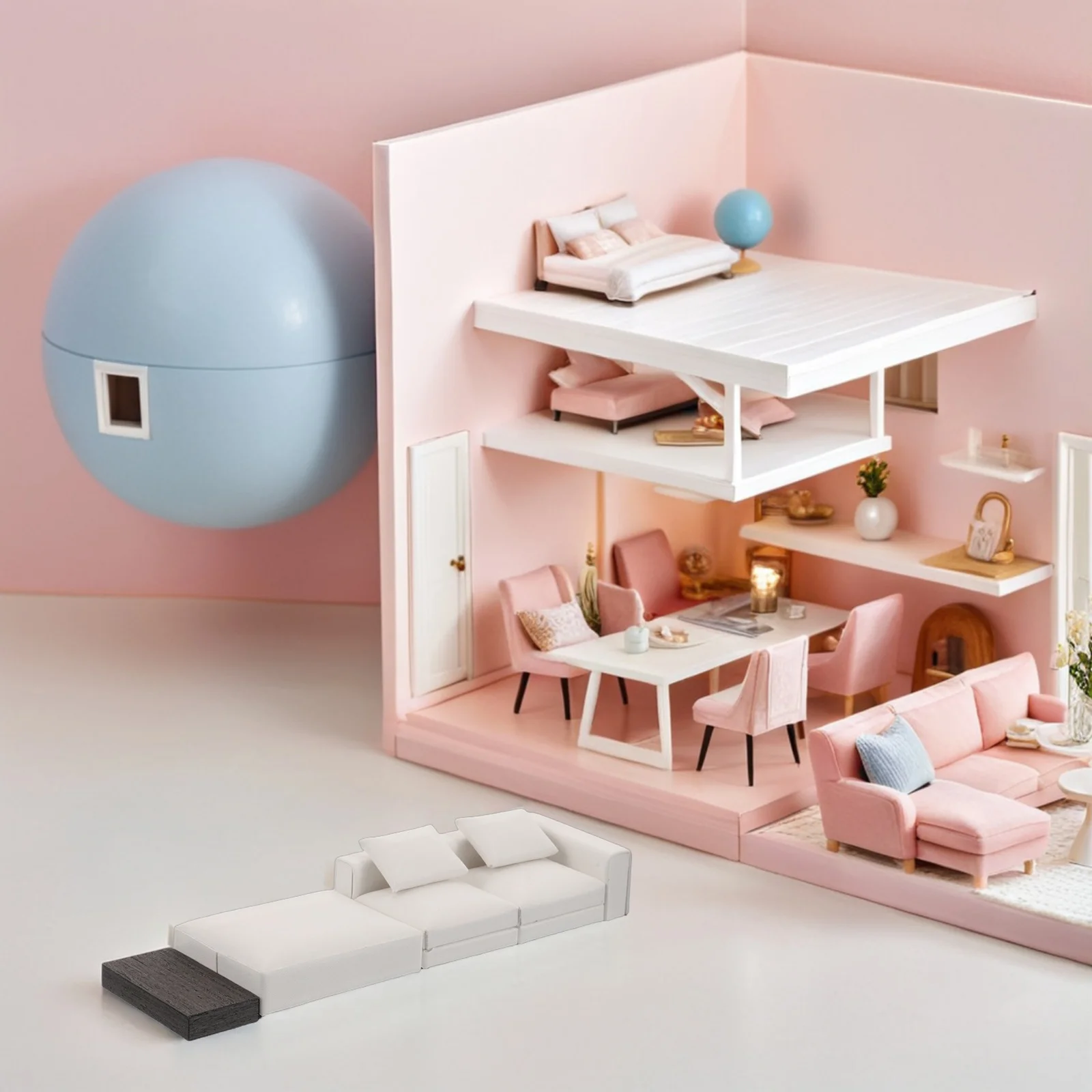 Conjunto de mini sofá em escala 1:20, sofá realista para casa de bonecas para crianças, decoração de sala de brincar, móveis em miniatura para casa de bonecas