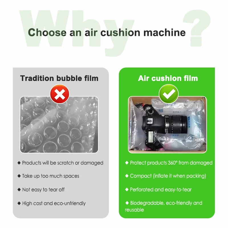 T08 Air Cushion Machine Air Pillow Maker Sealer for Inflatable Packaging Buffer Bags Bubble Film Roll Logistics Protection