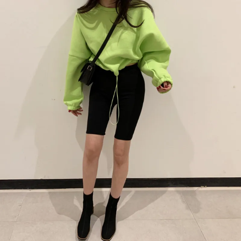 Long Sleeve Hoodie Sweatshirt Women Casual Slim Pullover Neon Green Sweatshirt O-neck Solid Sweatershirt Harajuku Tops Hoodie