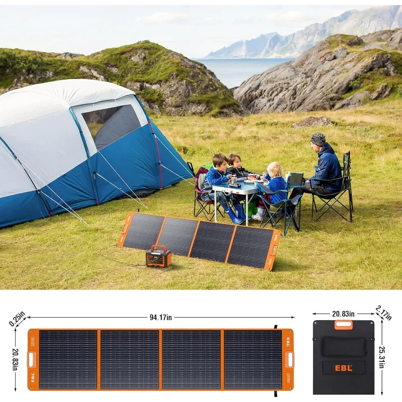 EBL 200W Portable Solar Panel for Power Station, Waterproof IP65 Foldable Solar Panel with MC-4 Anderson Output Connector for RV