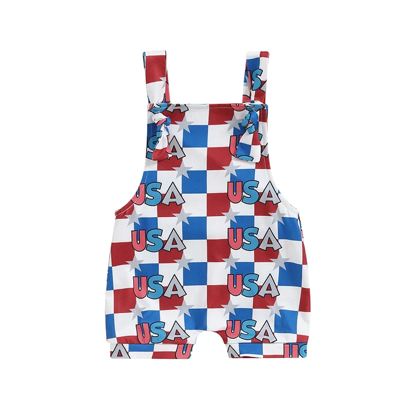 

Baby Boys Summer Overalls Romper Casual Patriotic Plaid Digger Print Sleeveless Jumpsuit for Newborn Cute Clothes