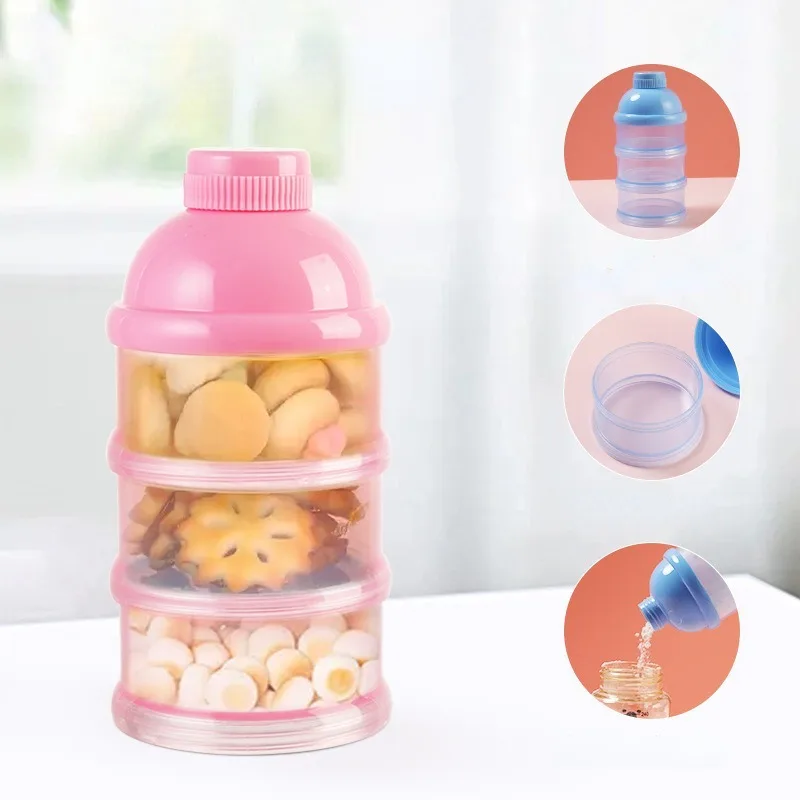 Colourful baby three-layer milk powder box independent layered milk compartment removable portable pp rotating milk powder box