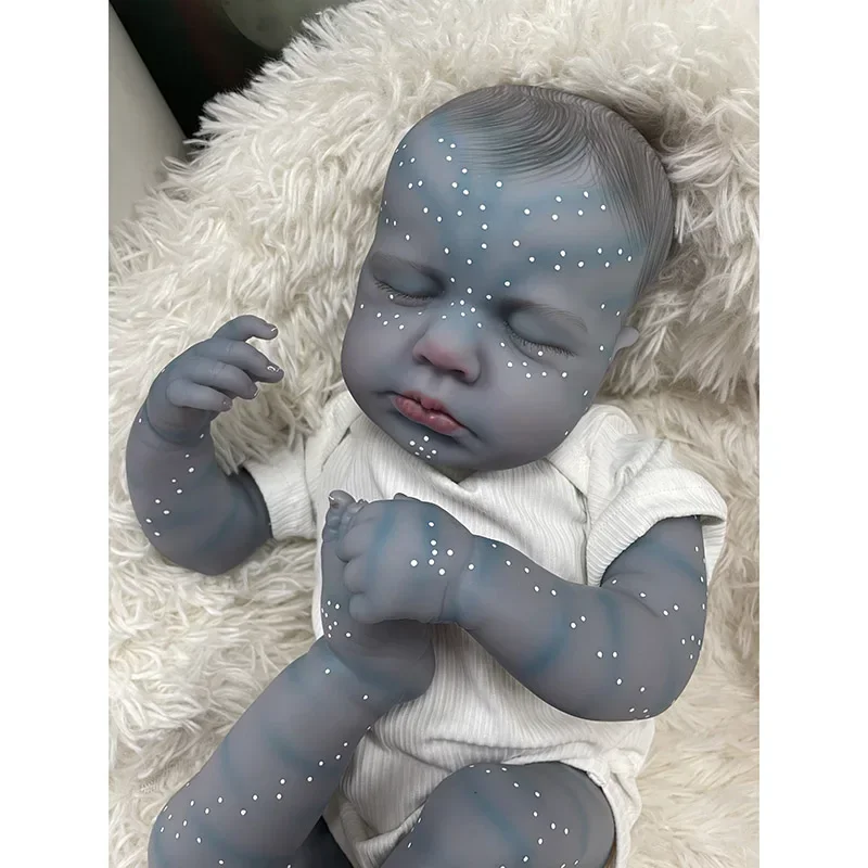 48 ซม.Reborn Bebe Loulou ทารกแรกเกิดตุ๊กตานอนเด็กทําด้วยมือทาสีเหมือนจริง 3D ผิวที่มองเห็นได้เส้นเลือด