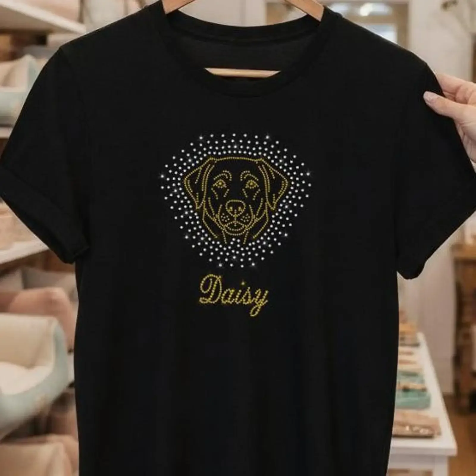 Personalized Dog Custom Rhinestone Designs Add Your Pet s Name in Sparkling Bling vintage Washed Slightly graphic Casual