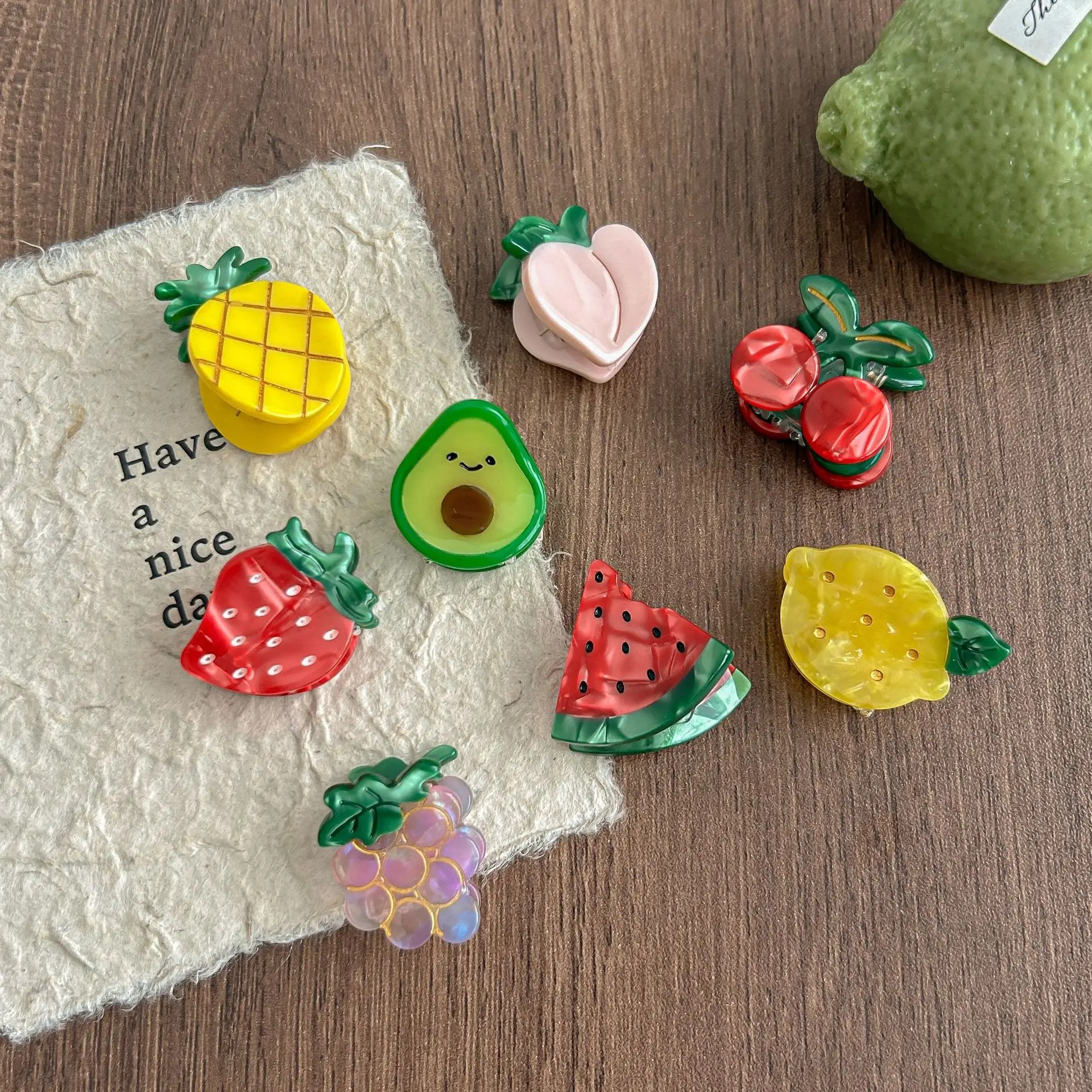 

Милые мини-заколки для волос из серии «Фрукты» (клубника и арбуз) из ацетатной кислоты, нежные и девичьи, маленькие заколки для челки для женщин