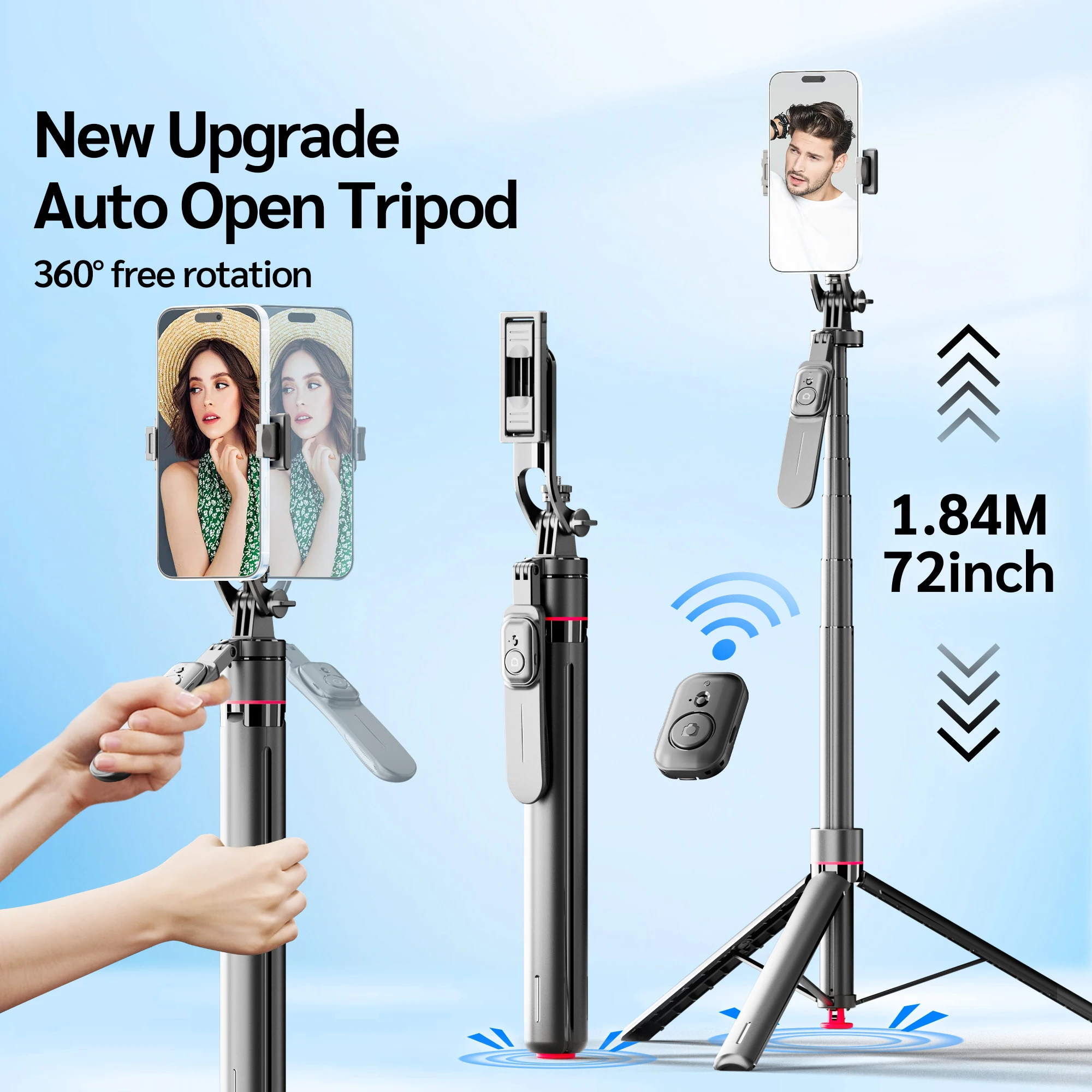 

TT06 1,77 м автоматический поп-открытый штатив-удлинитель для селфи-палки для смартфонов 360° ° Поворотный снимок с держателем для телефона для видеоблогов/видео