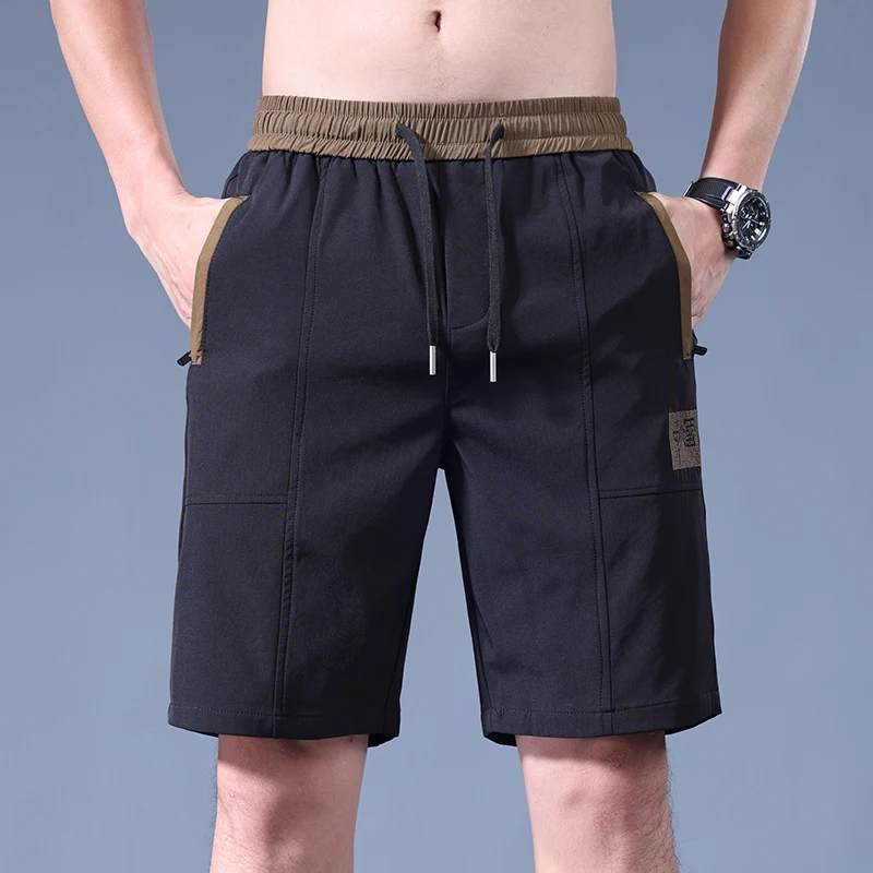 Beach Basic Spliced Knee Pants Elastic Drawstring Summer Fashion Contrasting Colors Men\'s Clothing Patch Designs Casual Shorts