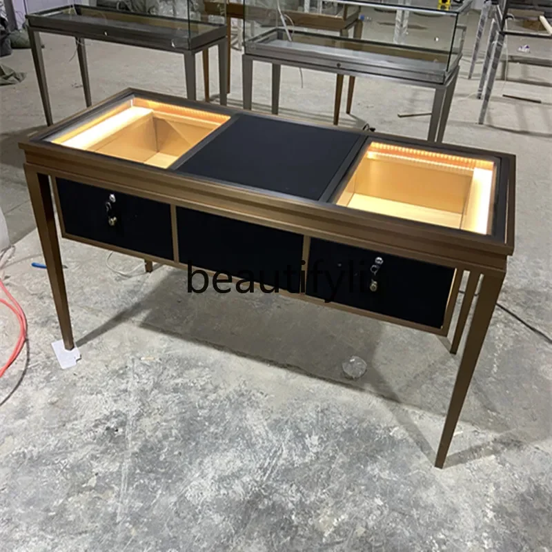 LXStainless steel jewelry negotiation table viewing display glass display table high-end customizationSSS