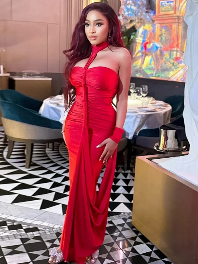 

Женское однотонное темпераментное платье-футляр с открытой спиной и завязками на бедрах, длинные платья с воротником на шее