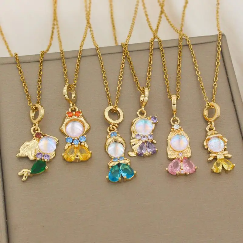 1Pcs Sweet Temperament Clavicle Chain Colorful Zircon Fairy Tale Little Princess Necklace Gold-plated Universal Chain