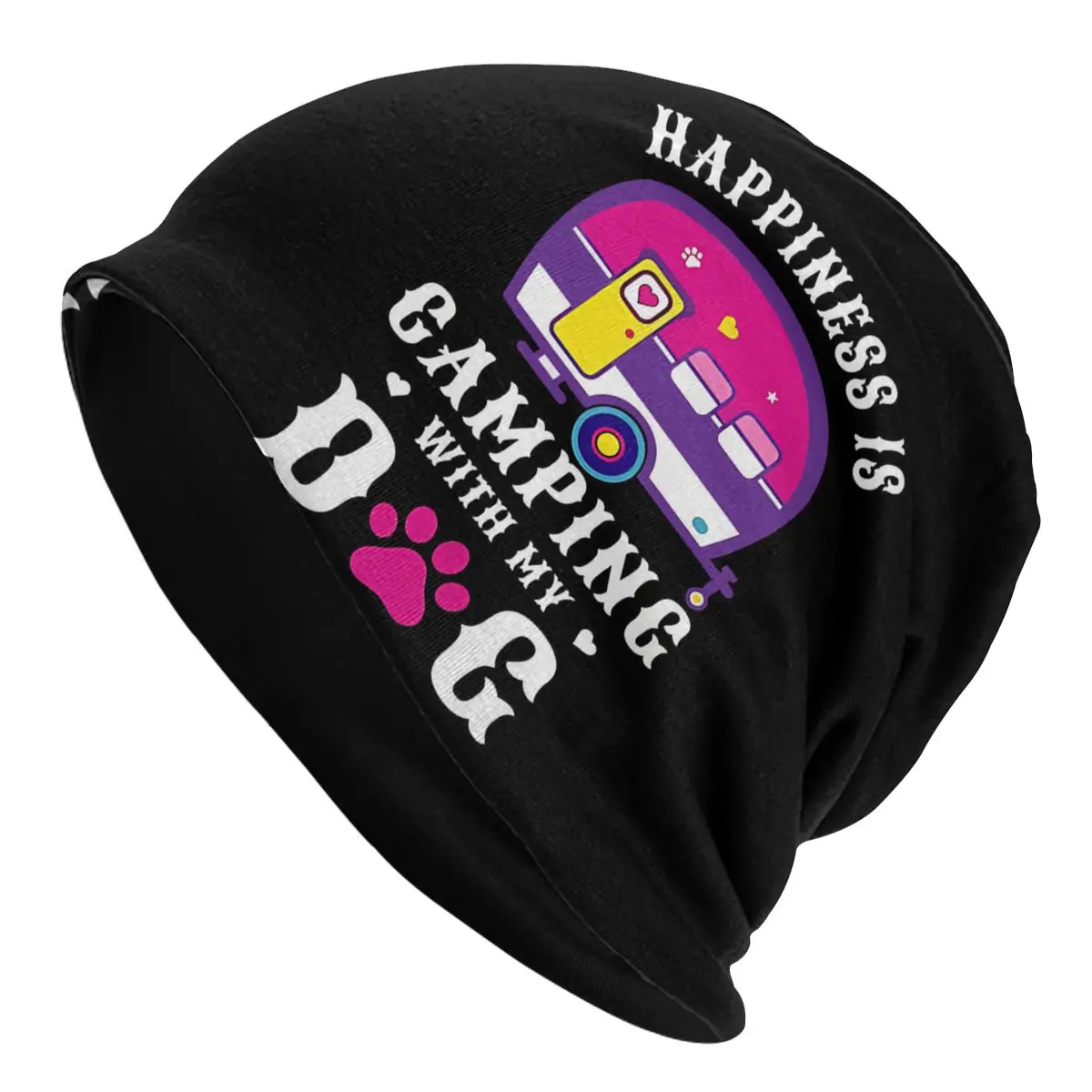 Bonnet Hats Happy Camping Trailer Camper Men Women's Pink Thin Cap Street Skullies Beanies Caps