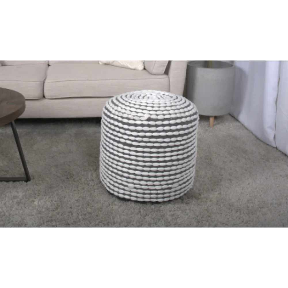 River Water Resistant Handcrafted Cylindrical Pouf, White single sofa chair