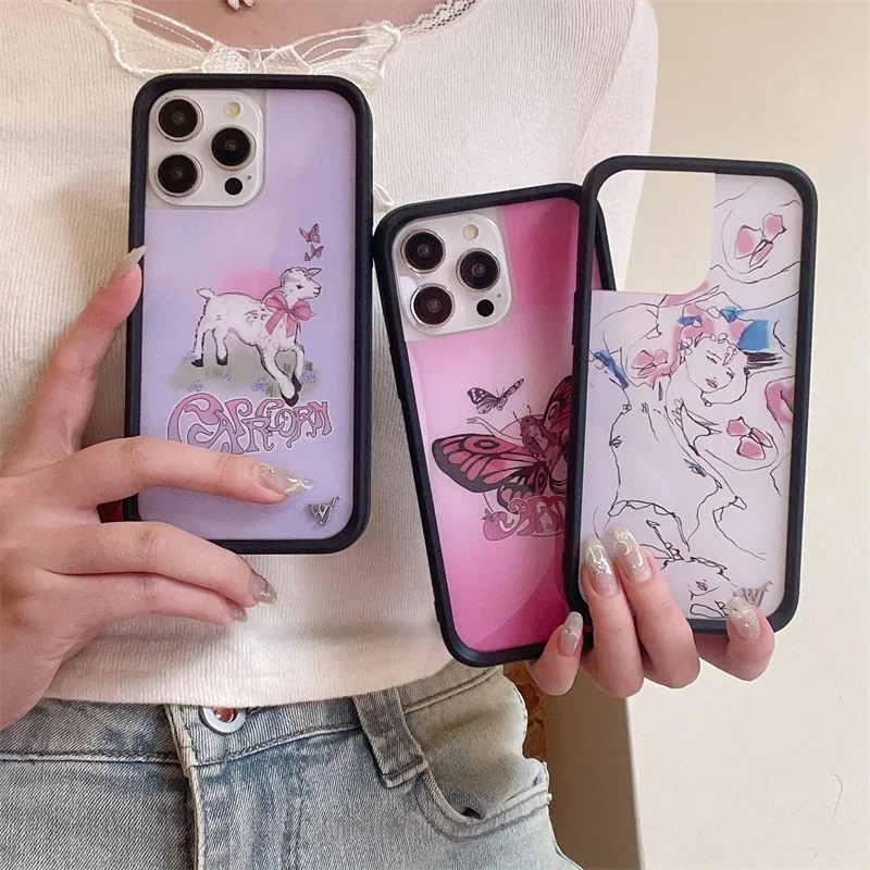 Wildflower 3D Girl Sheep Phone Case For Apple iPhone 15 14 13 Pro Max Cute Cartoon WF Fairy Butterfly Back Protect Cover Funda