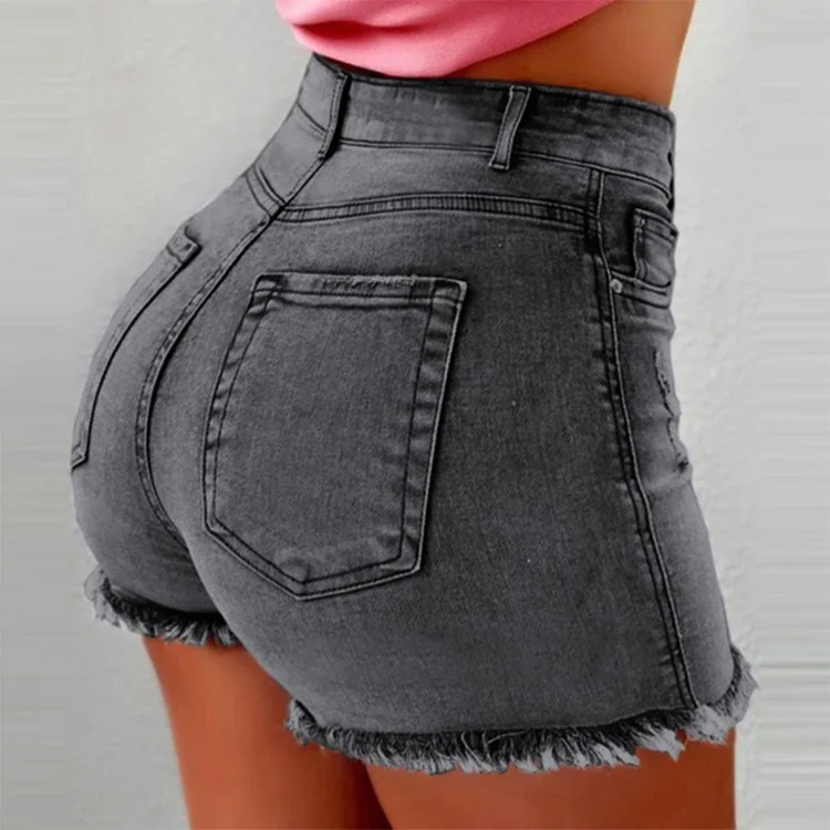 2026 Retro Distressed Ripped Edge Women Shorts High Waist Washed Butt-lifted Slim Fit Side Pockets Casual Club Party Short Pants