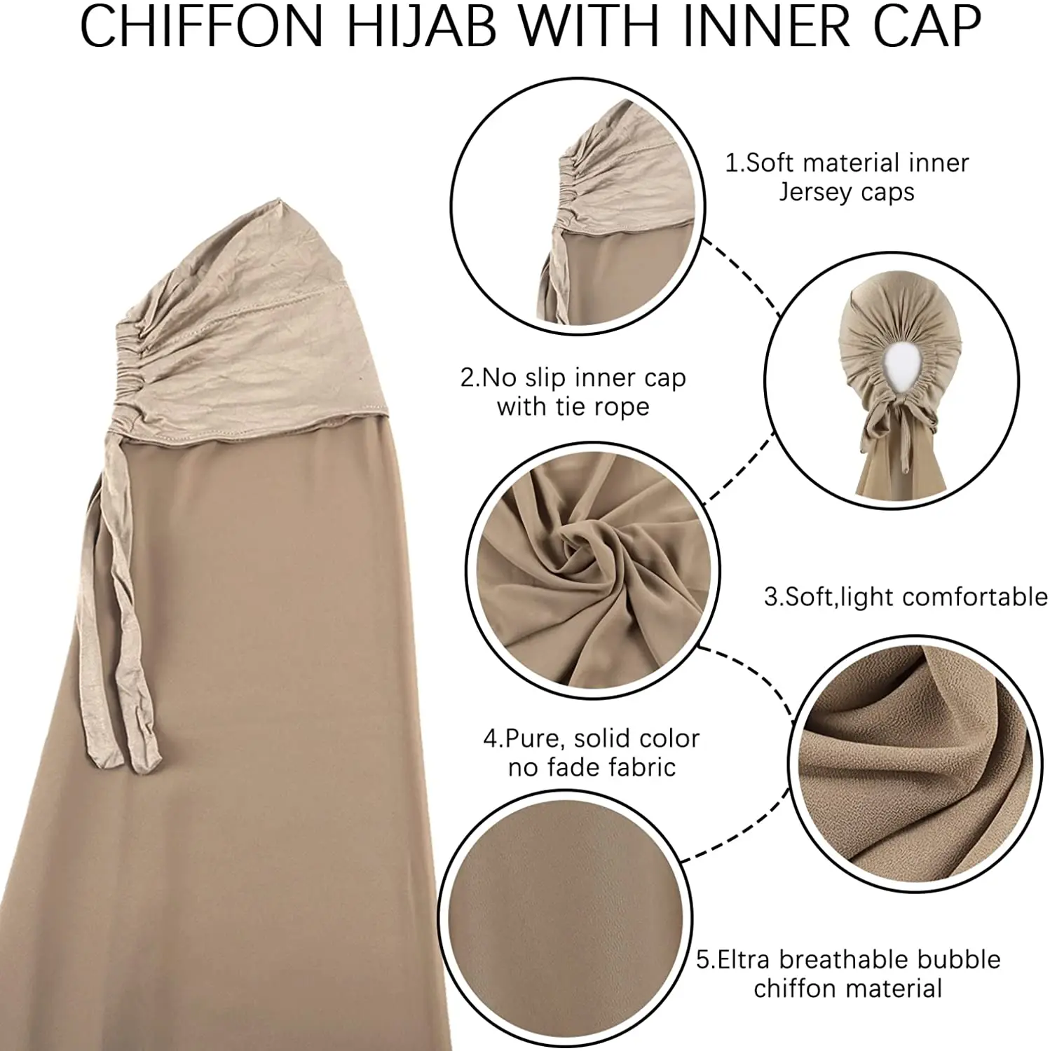 2022 Muslim Women Instant Chiffon Hijab Scarf Underscarf With Cap Bonnet Chiffon Hijabs With Elastic Style Free Use Shawl