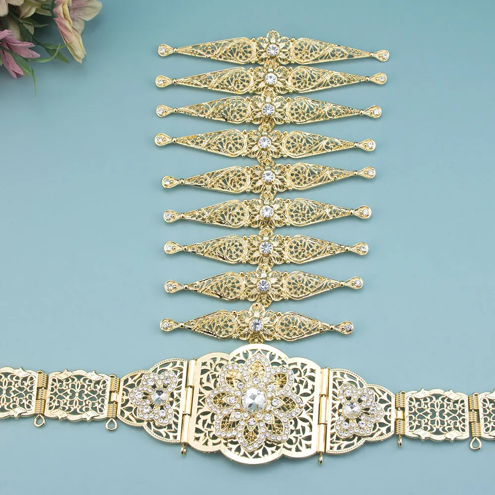 Sunspicems Chic Turkish Women Wedding Belt Breastplate Kazakhs Bridal Jewelry Caucasus Dress Waist Chain Gold Color Adjustable