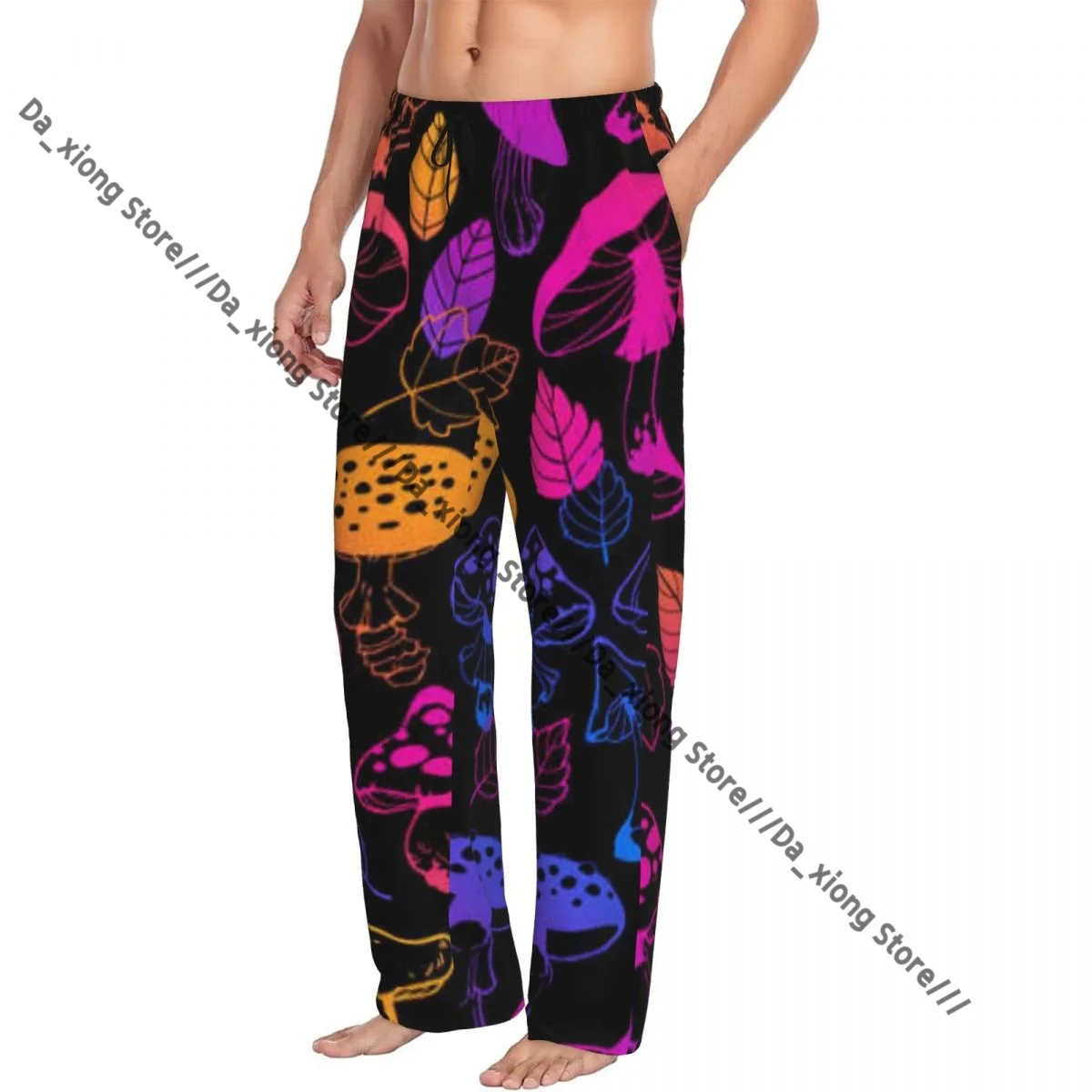 

Men Sleep Bottoms Male Lounge Trousers Men's Mushrooms And Plant Leaves Illustration Pajama Pants