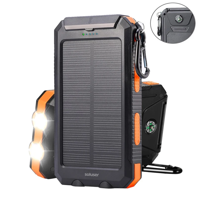 

Solar Power Bank 20000mAh Waterproof Portable Solar Panel Powerbank External Battery Charger Powerbank with LED Camping Light