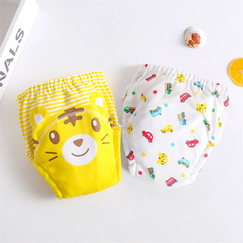 2Pcs New Korean Cartoon Print Reusable Baby Gauze Diapers Waterproof Washable Diapers Pants Cotton Diaper Pockets Learning Pants