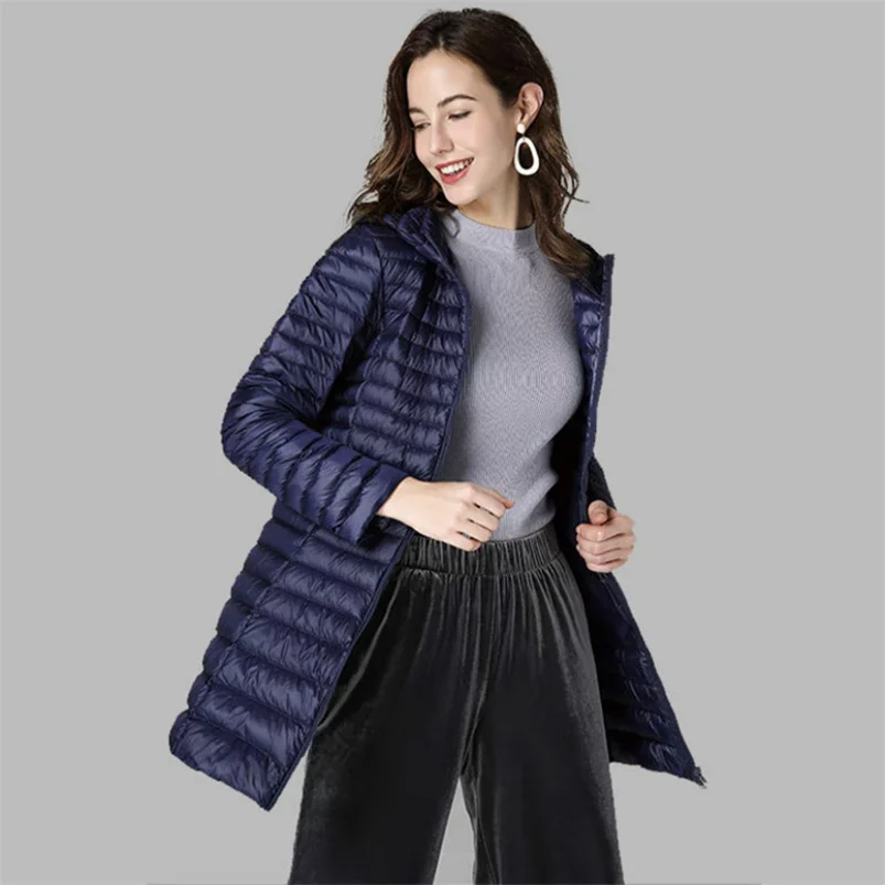 Autumn Long Jacket Women Winter Casual Warm Down Coats Solid Hooded Jacket Female Outerwear Ultra Light Jackets veste femme