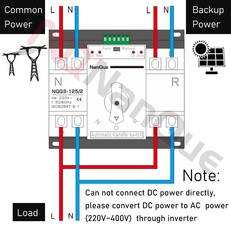 AC230V 400V ATS 2P Dual Power Automatic Transfer Switch 4P Three Phase ATS 40A 63A 100A 125A Switch CB Class Manual Change Power