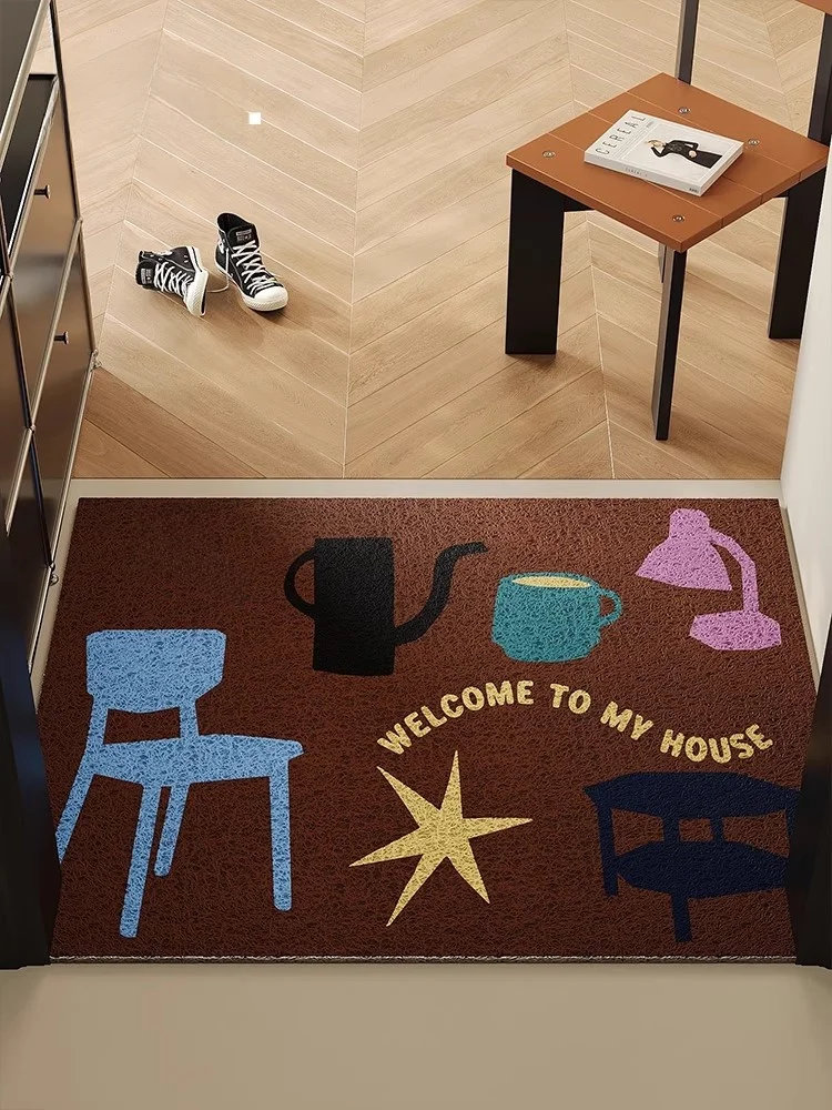 

Rug Indoor Entrance Mat Wear-Resistant Dirt-Resistant Cuttable Silk Circle Vintage American Home Foot Pad Easy Cleaning PVC M...