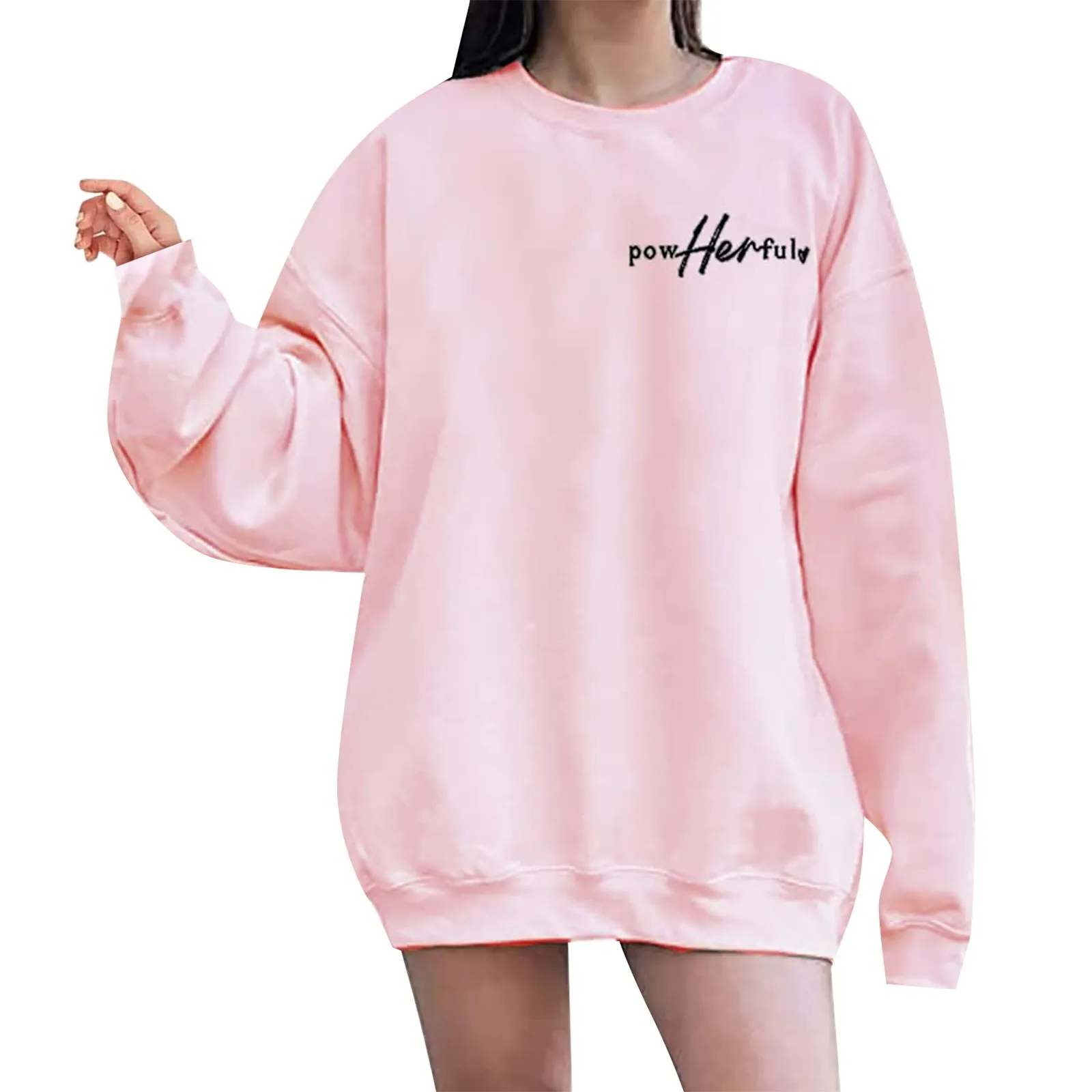 

Women's Long Sleeved Letter Powherful Print Long Sleeved Sweater Active Fleece Women Ladies Sweatshirts Cotton Hoodie Set Women