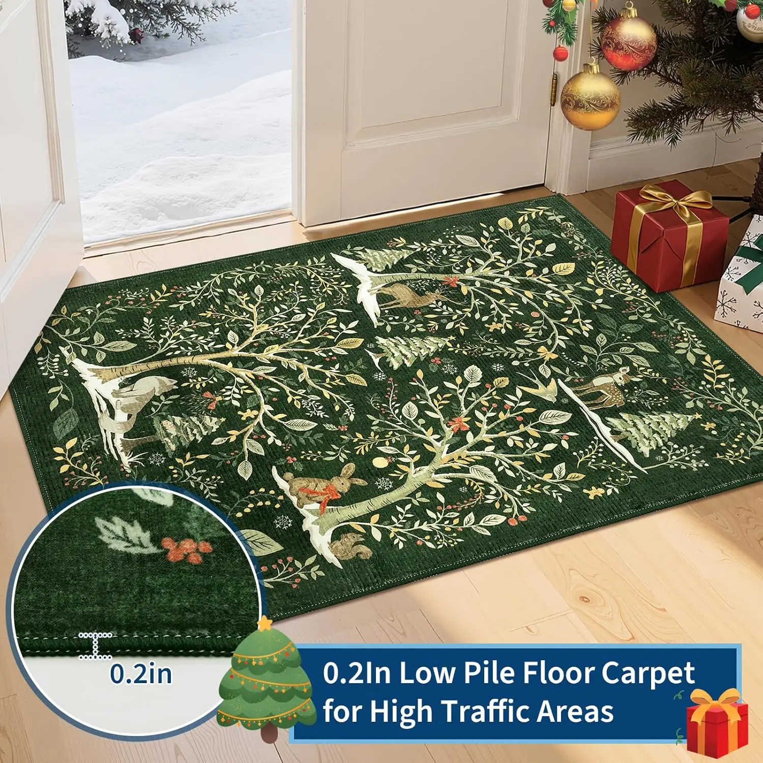 

Рождественский коврик для бегуна, моющиеся зеленые кухонные коврики, нескользящий ковер для прихожей, дорожка для прихожей, устойчивая к пятнам мягкая рождественская елка