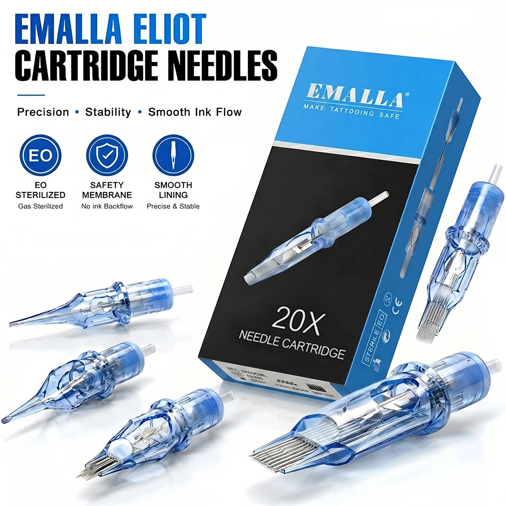 

20pcs EMALLA Eliot Tattoo Cartridge Needles RL RS CM MG Tattoo Pen Machine Cartridge Eyebrow Eyeliner Permanent Makeup Supply