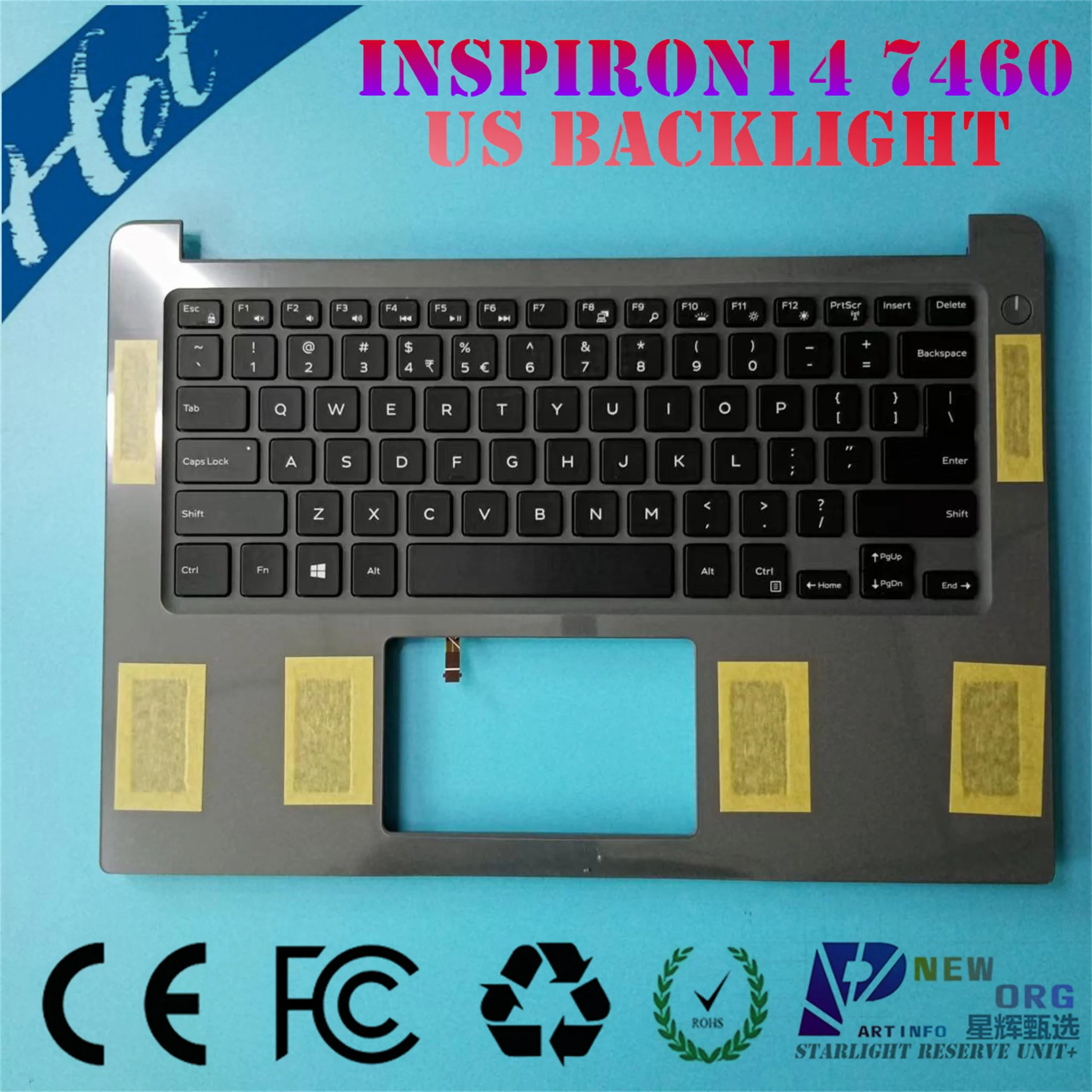 

Laptop US IND backlight keyboard palmrest Assembly For DELL INSPIRON14-7000 7460 7472 series Gray 0K9GT3 BKA40