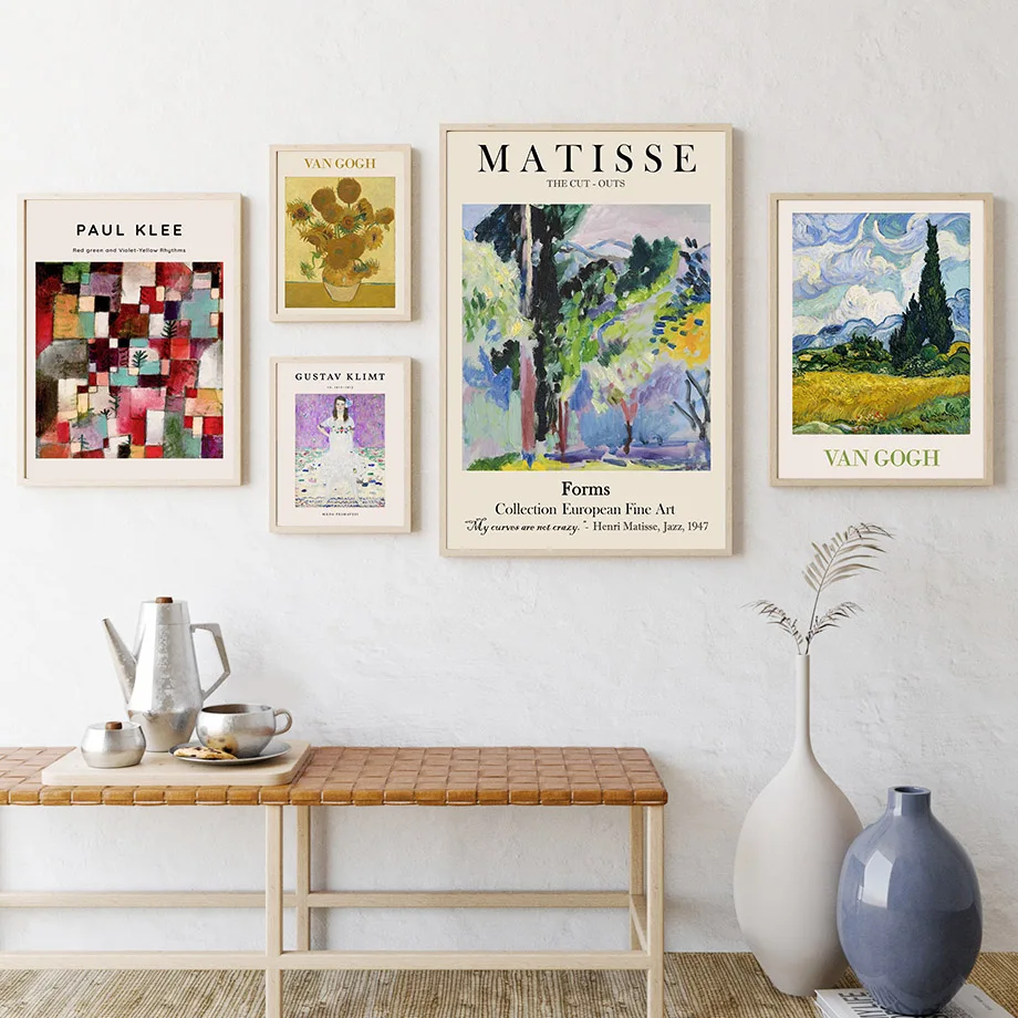 Vintage Famous Van Gogh Monet Matisse Klimt Poster Print Canvas Painting Retro Abstract Wall Art Pictures for Home Room Decor
