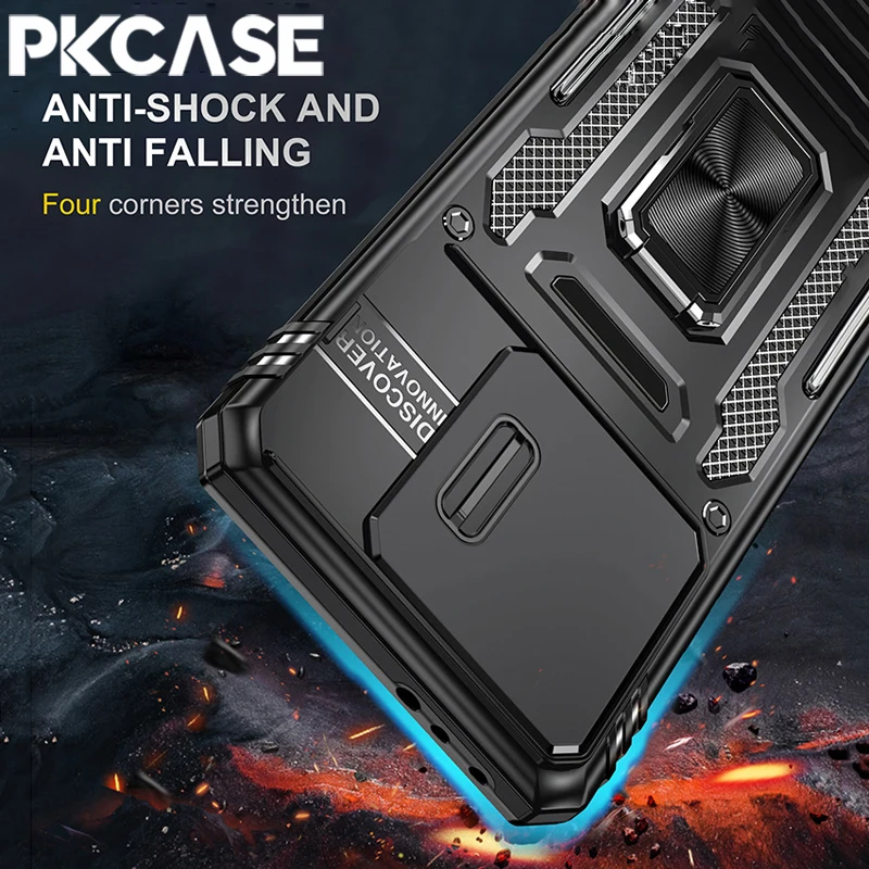 PKCASE Military Grade Shockproof Bracket Case For Xiaomi Poco X6 Pro Push Window Cover For Xiaomi 14T Pro
