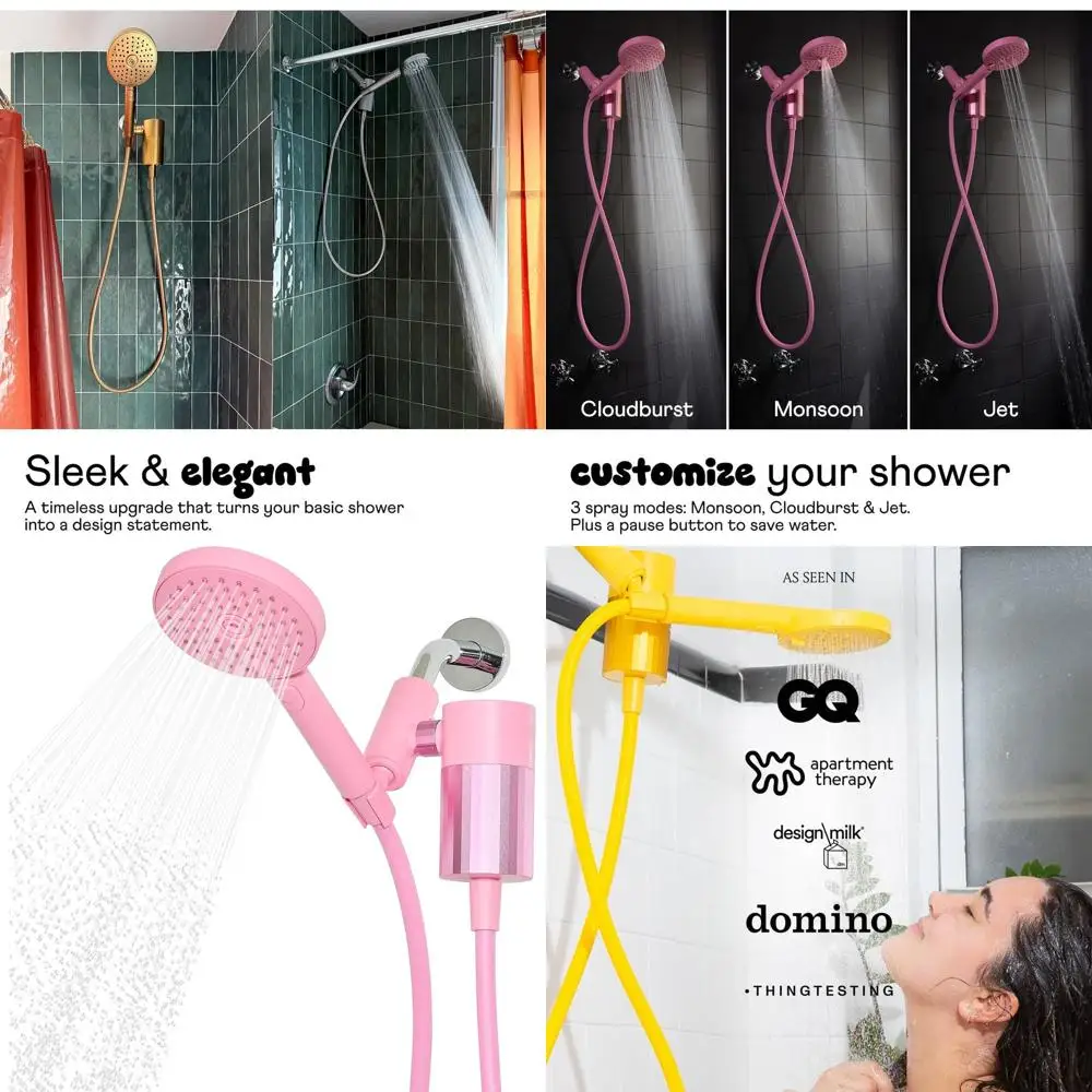 ฝักบัวแรงดันสูงพร้อมไส้กรอง Pink 70 Hose 3 โหมดการฉีดพ่นเพื่อสุขภาพผมและผิวที่ดี