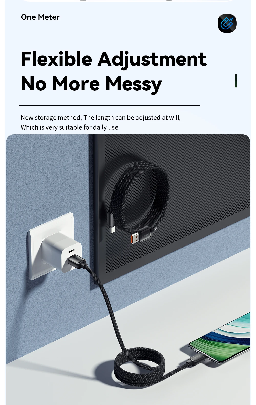 Essager 7A Magnetic Fast Charger Cable USB A To Type C Magic Rope USBC Magnetic Cable Self Winding Cable For Vivo Oneplus OPPO