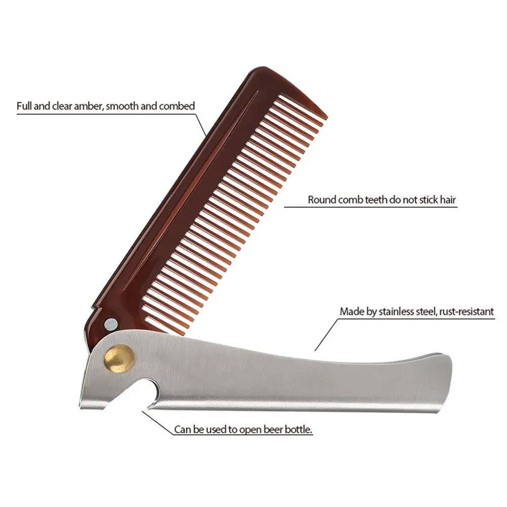 

Folding Beard Comb High Quality Stainless Steel Design Design Shaping Accessories Tools Beard Care Template Men's Oil Head Combs