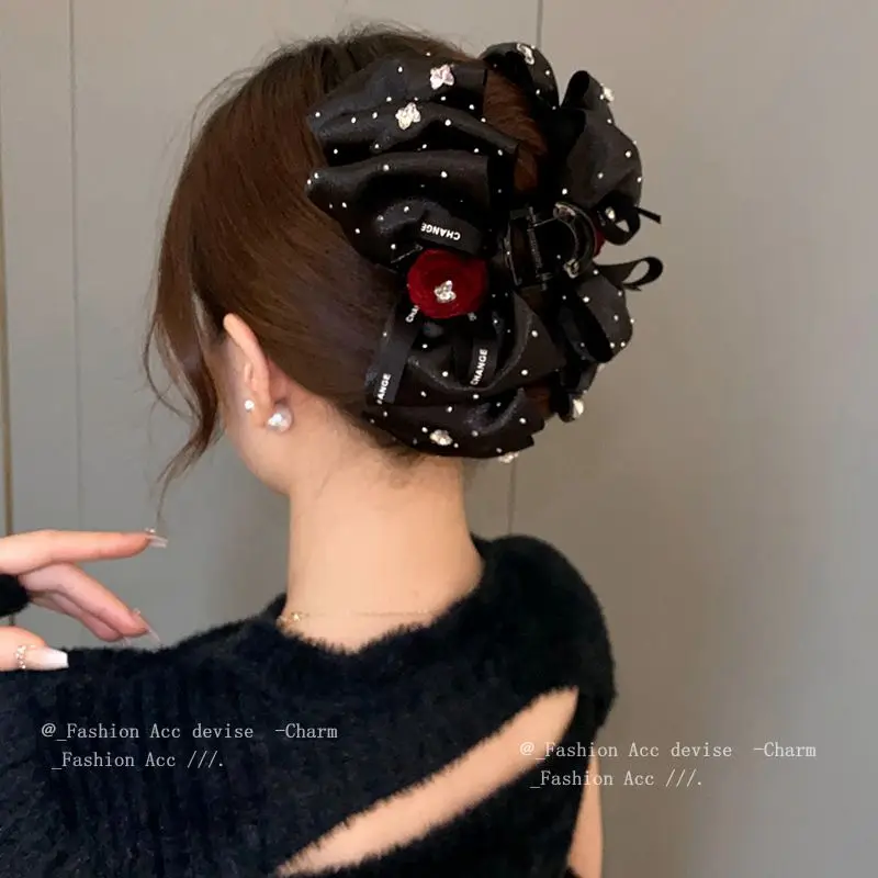 Large Bow Mesh Hairpin Temperament Elegant Women Hair Claw Clips Princess Headdress Fashion Grab Clip Female Hair Accessories