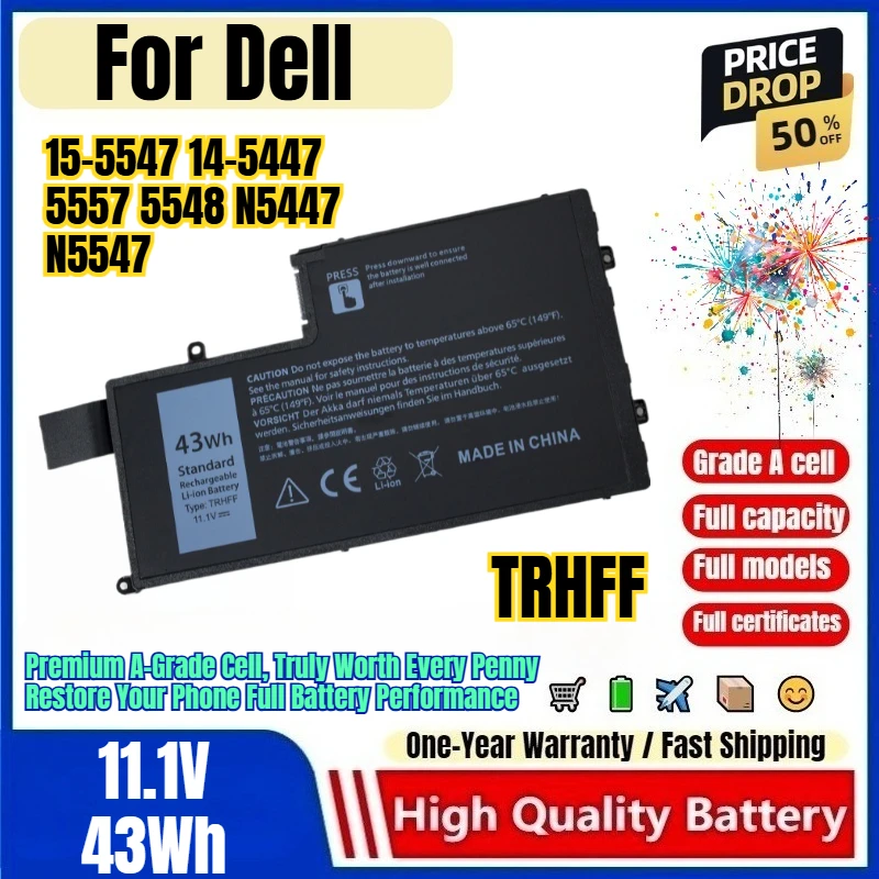 TRHFF for Dell 15-5547 14-5447 5557 5548 N5447 N5547 Laptop Battery 0 Cycle High Quality Capacity Battery Replacement Bateria