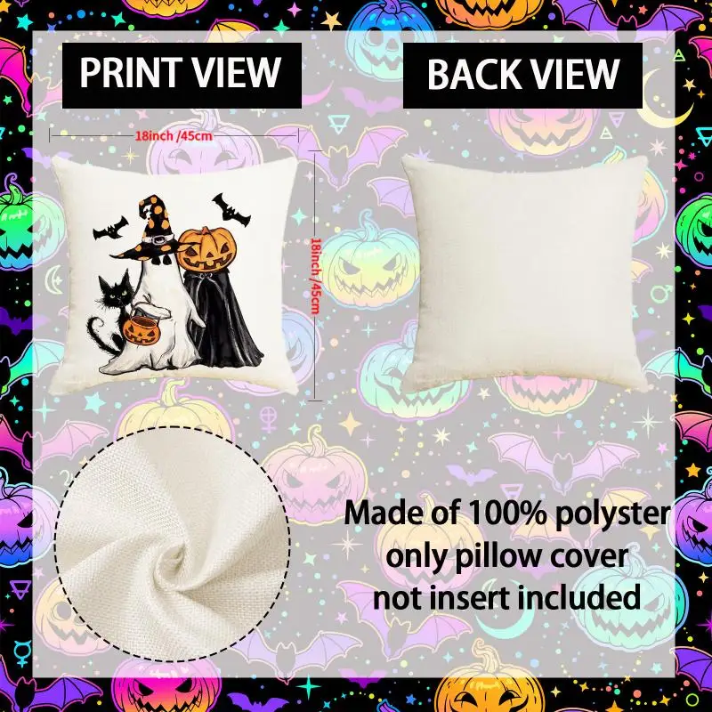 2 Stück Halloween Lustige Kissenbezüge für Zuhause, Feiertagsdekoration, Bedruckte Kissenhüllen, Trick-or-Treat Kissenbezüge 45x45cm – Detail 5