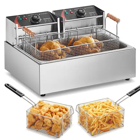 Commercial Deep Fryer 3000W Electric Turkey Fryer with 3 Removable Baskets, Large Capacity 18Qt / 17L Stainless Steel Countertop Single Oil Fryer, for Kitchen Restaurant Use, Silver