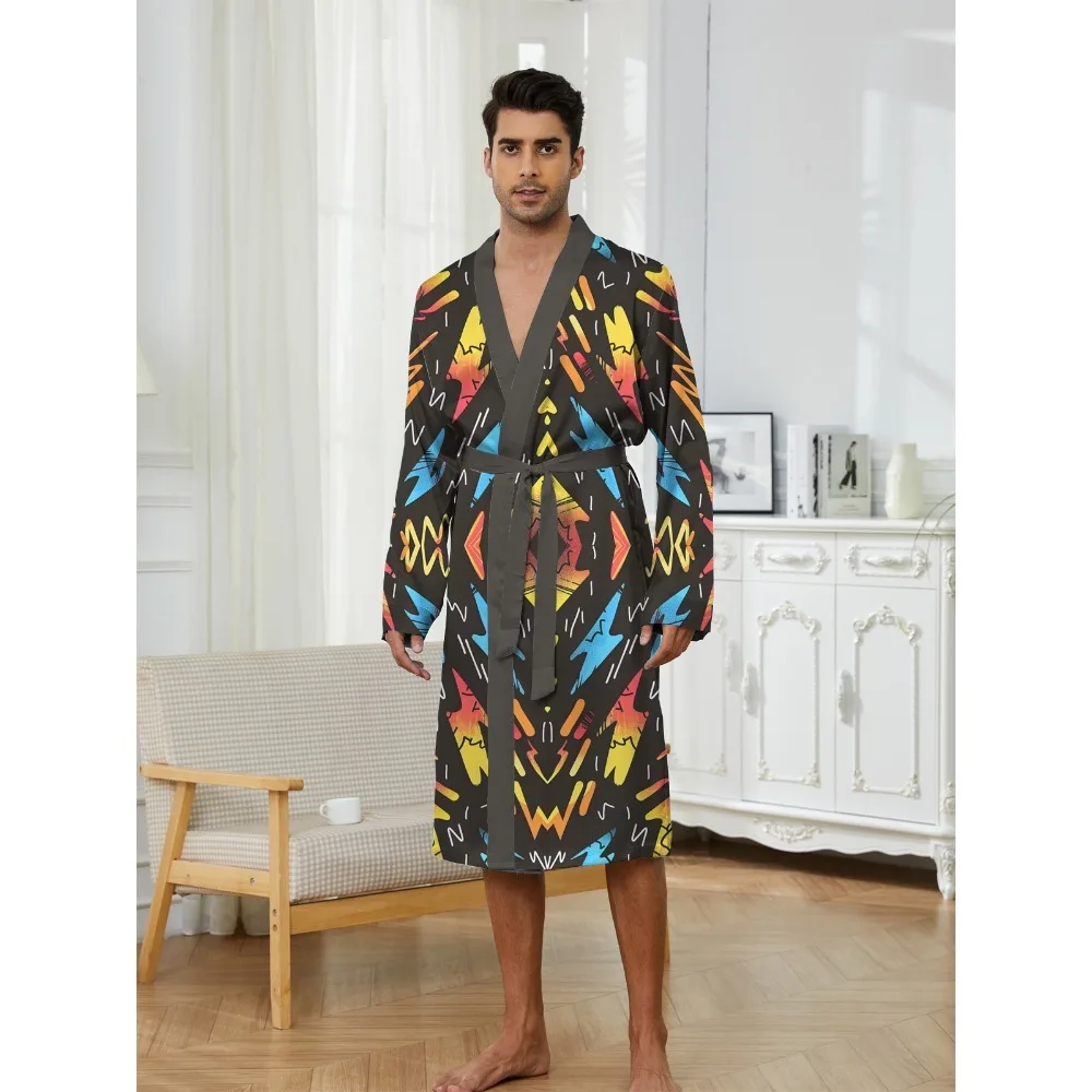 أردية طويلة للرجال لربيع الخريف عصرية سريعة الجفاف، مع قمصان نوم مطبوعة رقمية ممتعة للترفيه في المنزل. #4