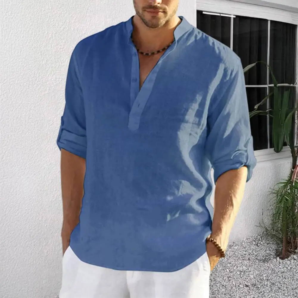 Nuove camicie da uomo in cotone e lino Camicie casual Camicie da spiaggia leggere a maniche lunghe T-shirt hawaiana da uomo