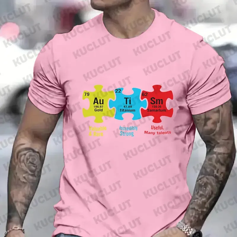 Funny Autism Puzzle Piece Shirt for Men Clothing Fashion Autism Awareness Y2k Graphic Print Tops Short Sleeve Tees Men\'s Clothes