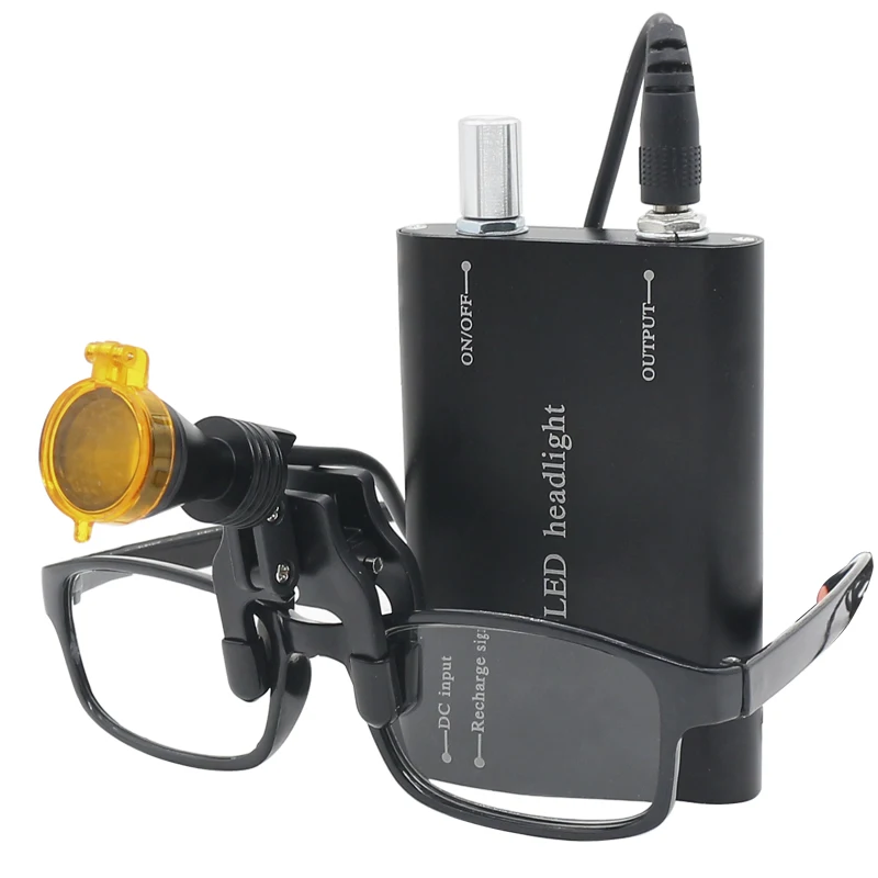 5W LED Dental Headlight with Battery Medical Head Lamp for Dental Loupe with Yellow Filter Strong Light with Clip