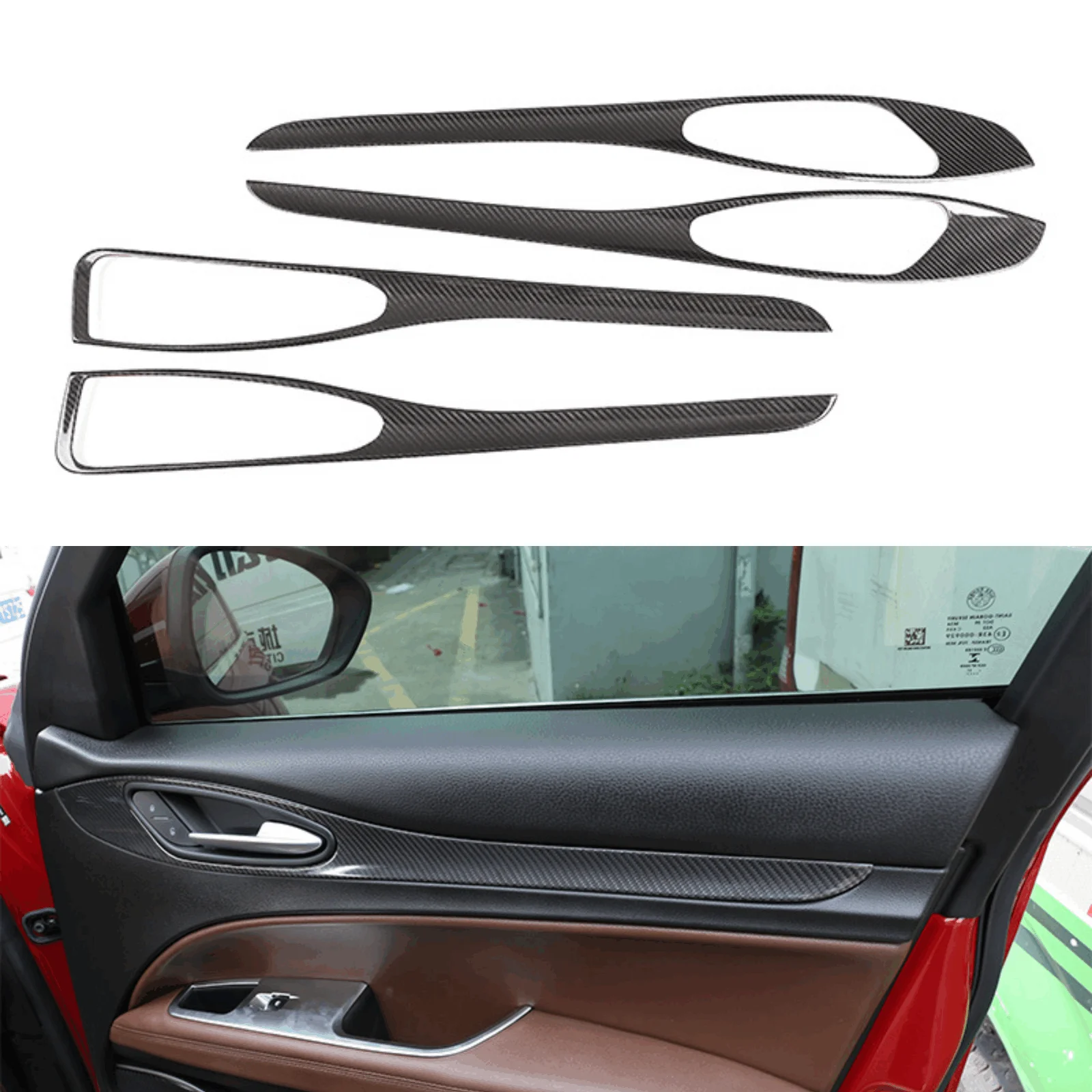 Door Trim for Alfa Romeo Stelvio 2017-2020 Real Carbon Fiber 3K Black 4 Piece Door Sticker Cover Trim