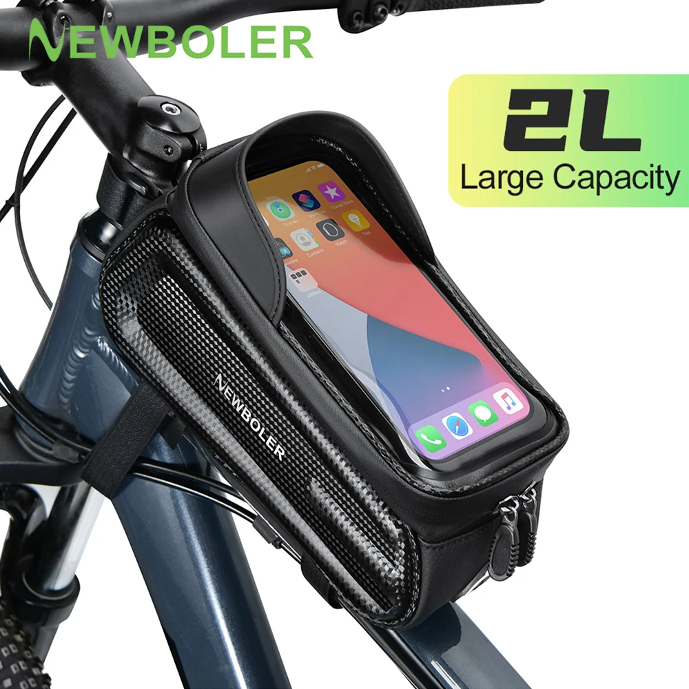 NEWBOLER 2L sac de vélo cyclisme haut avant Tube cadre sac étanche 7.2 pouces coque de téléphone stockage écran tactile vtt vélo de route sac