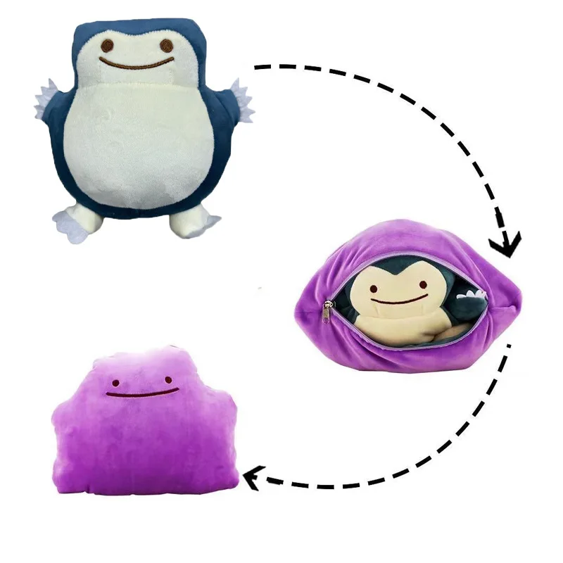 30cm Pokemon Anime Dolls Reversible Pillow Cushion Ditto Transform Snorlax Plush Toys Pillow Doll For Gift