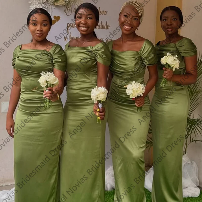 

Cap Sleeves Sheath Green Bridesmaid Dresses Customzied African Wedding Guest Party Gowns vestido madrinha de casamento longo
