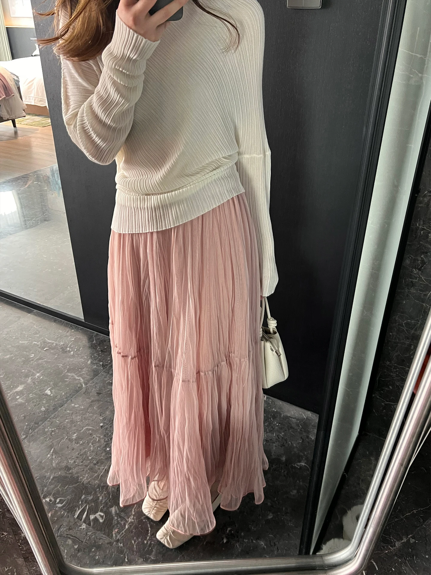 

Юбка-полусолнце Momo Big Sister в нежном стиле, плиссированная, сетчатая, женская, новинка 2026 года, с высокой талией, приталенная, А-силуэт, длинная